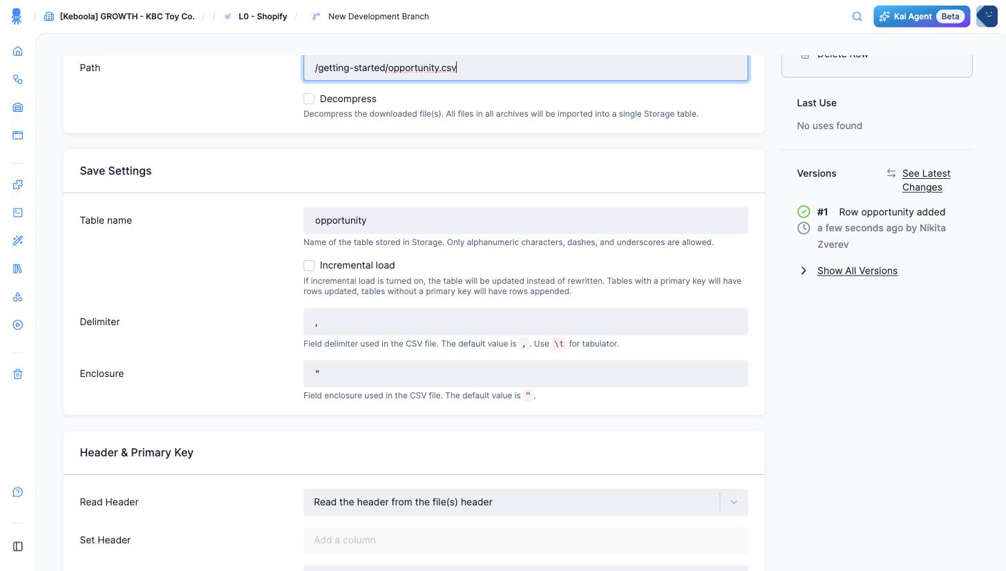 Screenshot - Row path and save settings