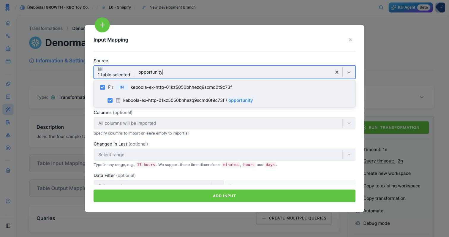 Screenshot - Selecting source tables